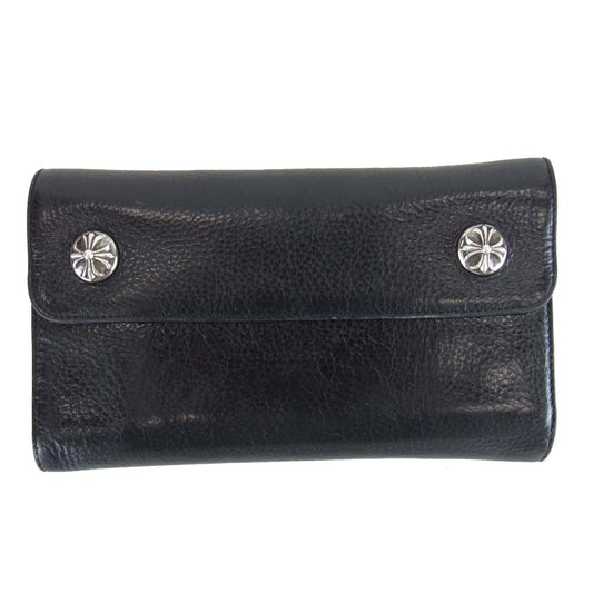 CHROME HEARTS クロムハーツ（原本無）  WAVE CROSS BALL WALLET ウェーブ ウォレット クロス ボタン ブラック系【中古】