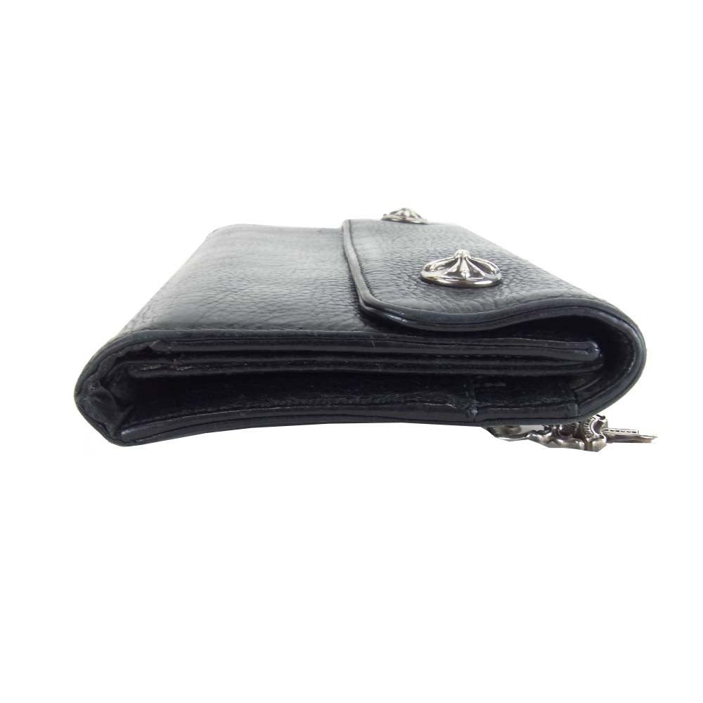 CHROME HEARTS クロムハーツ（原本無）  WAVE CROSS BALL WALLET ウェーブ ウォレット クロス ボタン ブラック系【中古】