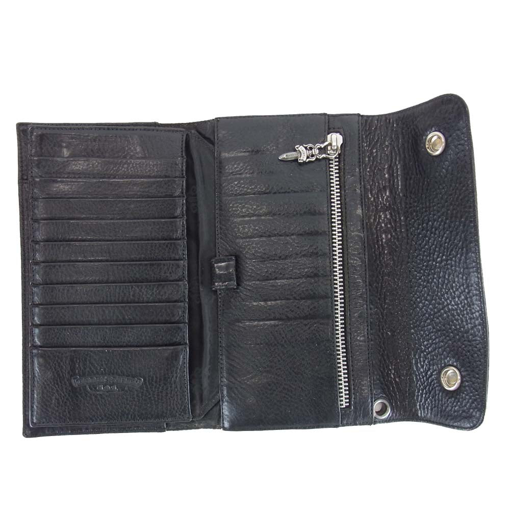 CHROME HEARTS クロムハーツ（原本無）  WAVE CROSS BALL WALLET ウェーブ ウォレット クロス ボタン ブラック系【中古】