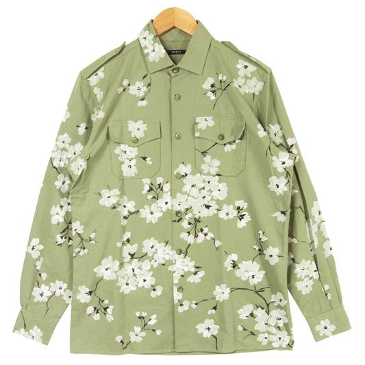 GUCCI グッチ 03SS 国内正規品 トムフォード期 花柄 フラワーペイント 長袖 ミリタリーシャツ グリーン系 XS【美品】【中古】