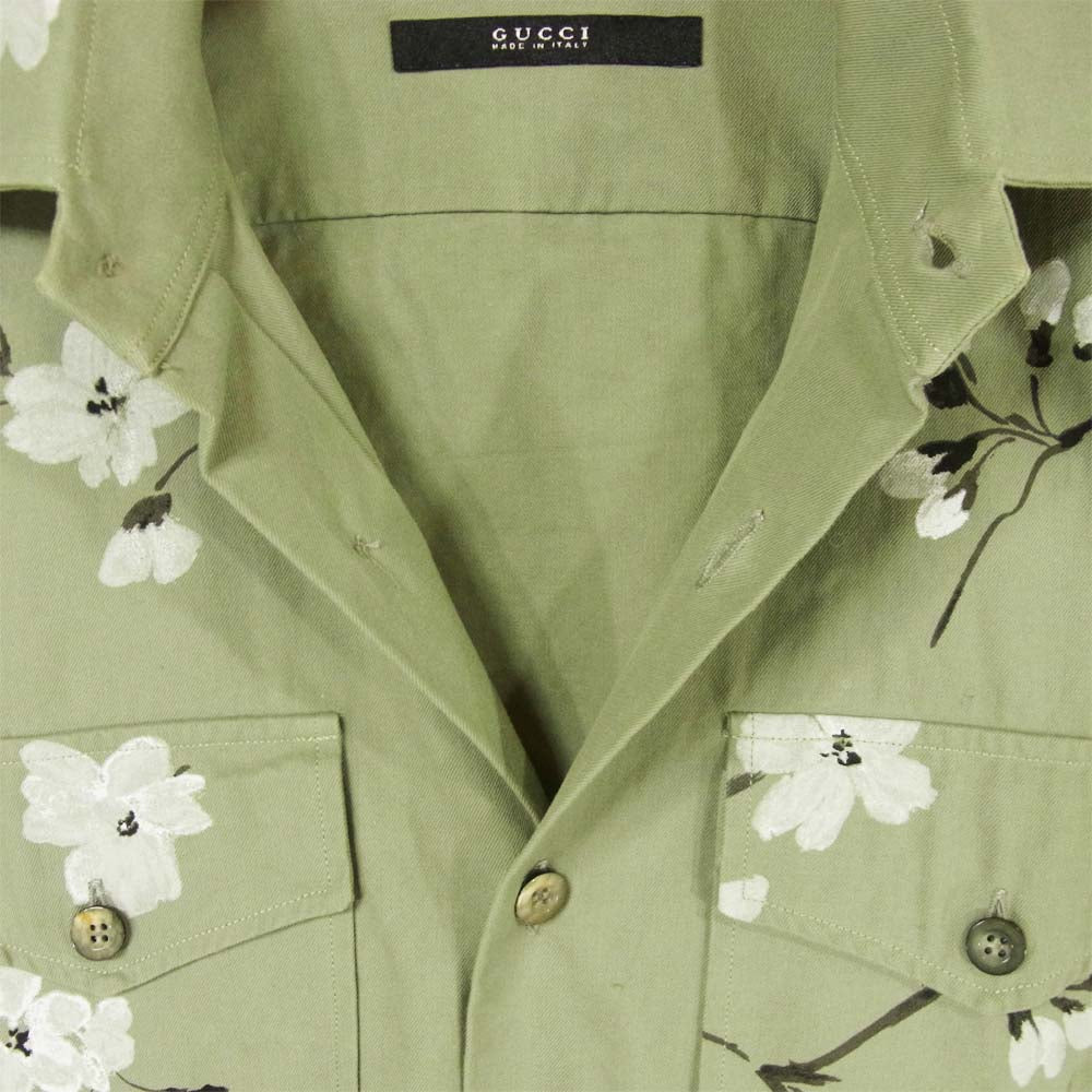 GUCCI グッチ 03SS 国内正規品 トムフォード期 花柄 フラワーペイント 長袖 ミリタリーシャツ グリーン系 XS【美品】【中古】