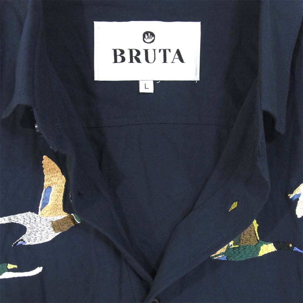 ブルータ 刺繍 レーヨン 長袖 シャツ ダークネイビー系 L【中古】