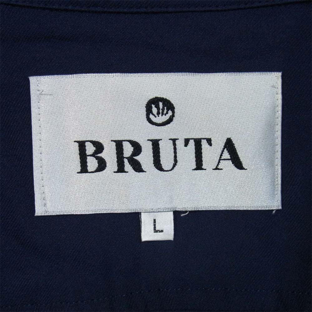 ブルータ 刺繍 レーヨン 長袖 シャツ ダークネイビー系 L【中古】