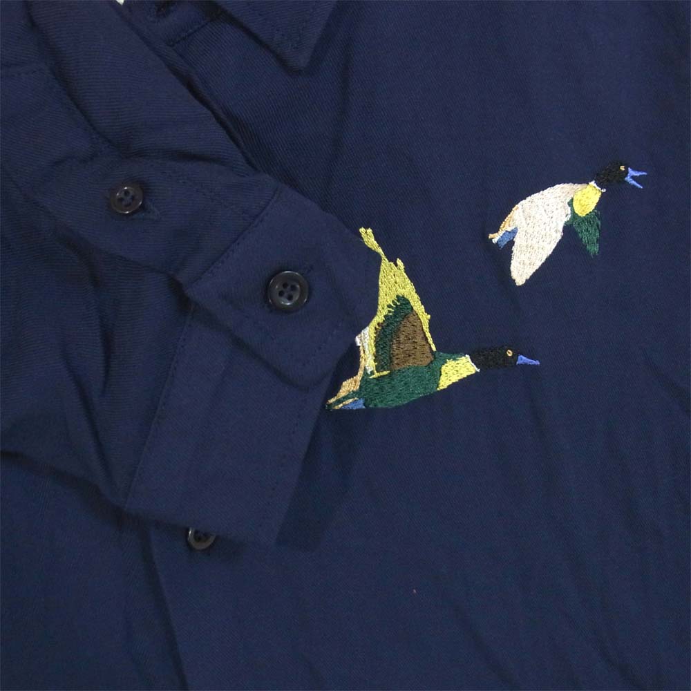 ブルータ 刺繍 レーヨン 長袖 シャツ ダークネイビー系 L【中古】