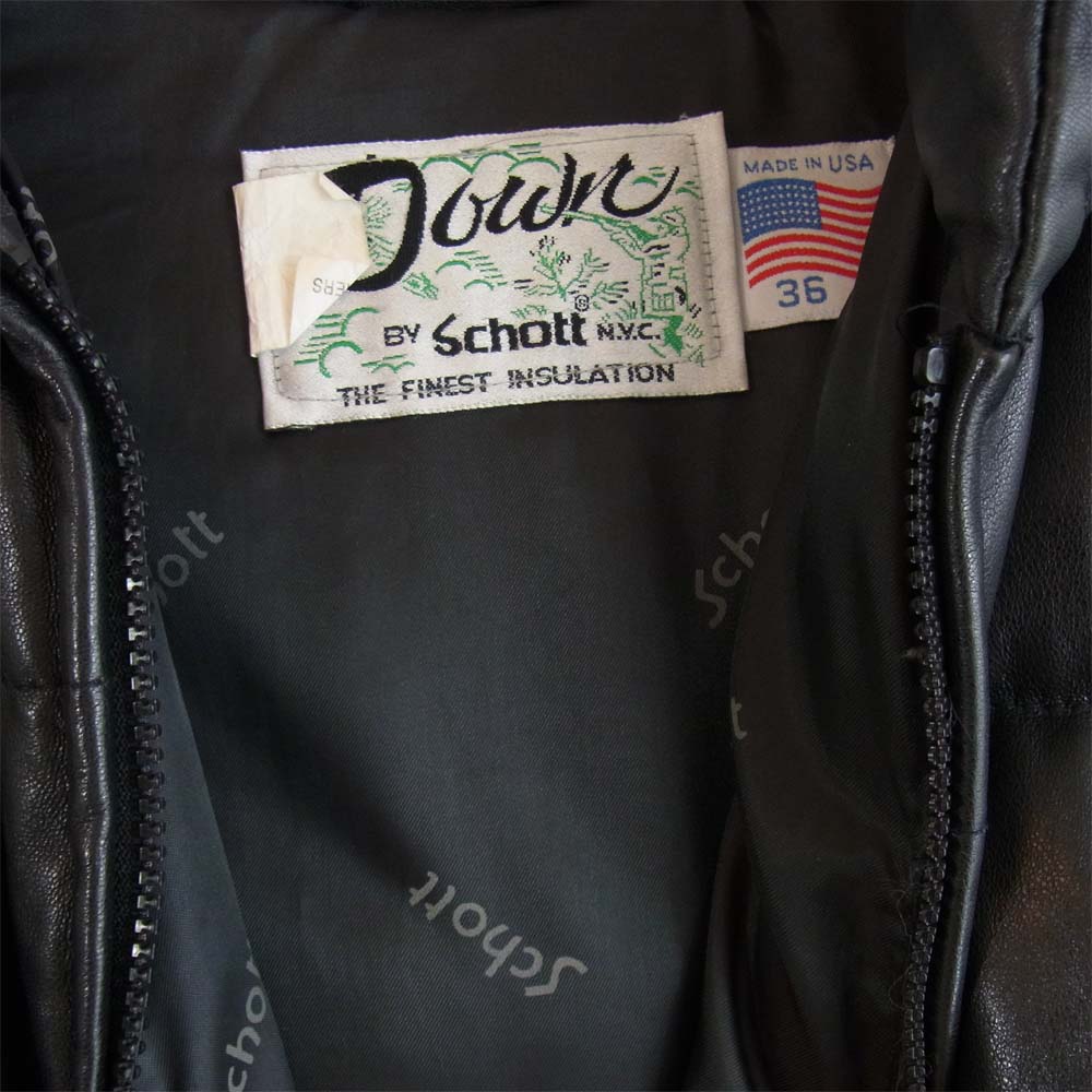 schott ショット 214D MADE IN USA レザー ダウン ジャケット ブラック系 36【中古】