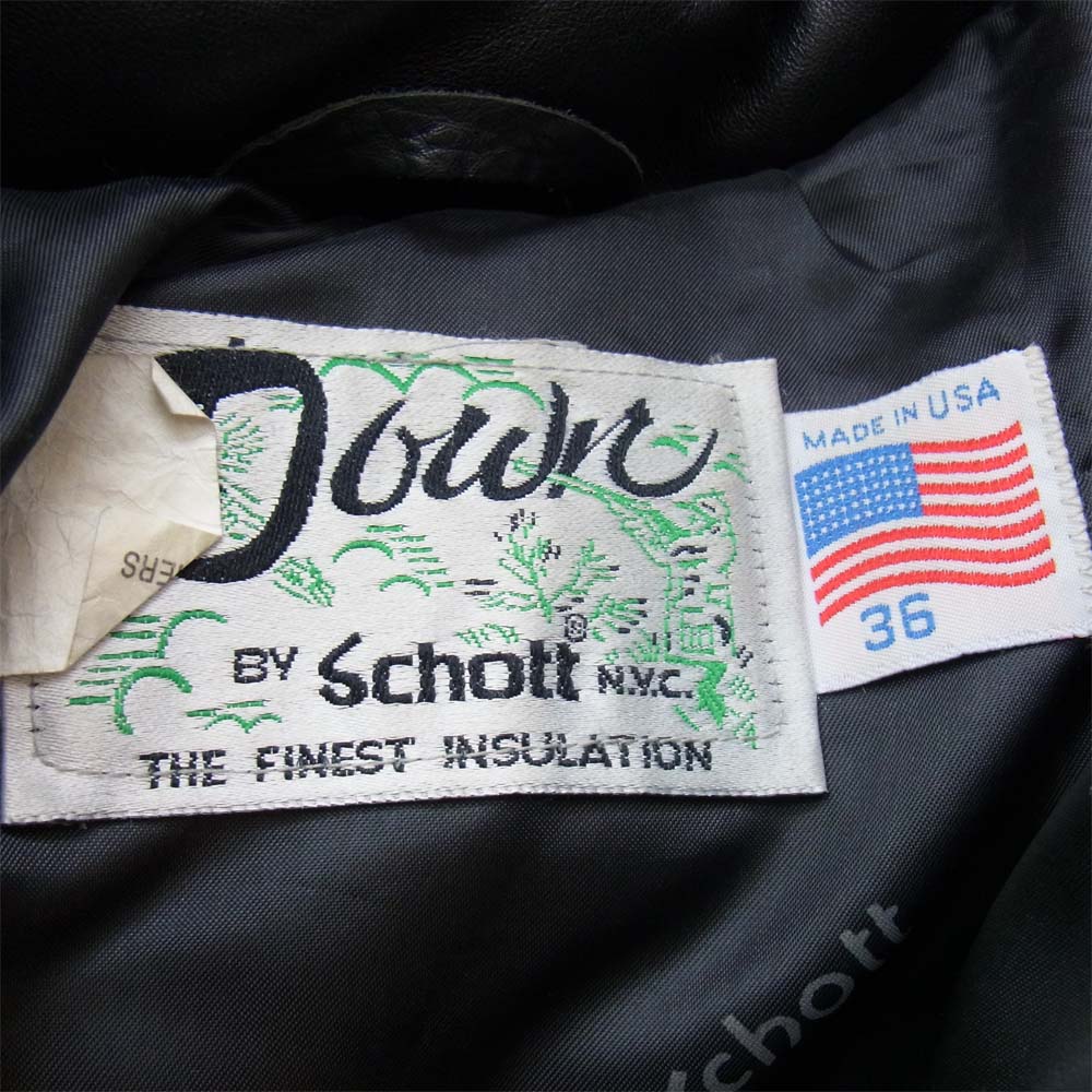 schott ショット 214D MADE IN USA レザー ダウン ジャケット ブラック系 36【中古】