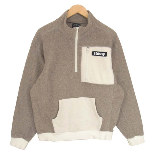 STUSSY ステューシー ロゴ フリース ハーフジップ プルオーバー ジャケット ベージュ系 M【中古】