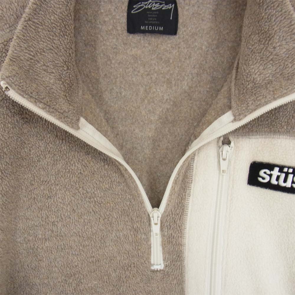 STUSSY ステューシー ロゴ フリース ハーフジップ プルオーバー ジャケット ベージュ系 M【中古】