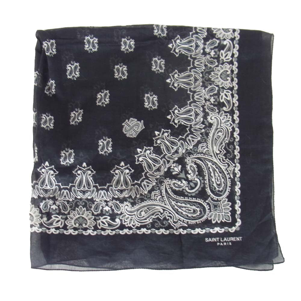 SAINT LAURENT サンローラン バンダナ ペイズリー ストール スカーフ ブラック系【中古】