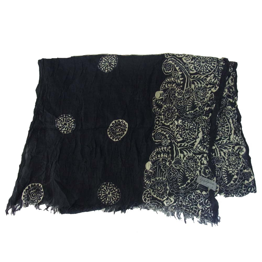 Yohji Yamamoto ヨウジヤマモト 総柄 皺加工 ストール ブラック×ベージュ系【中古】