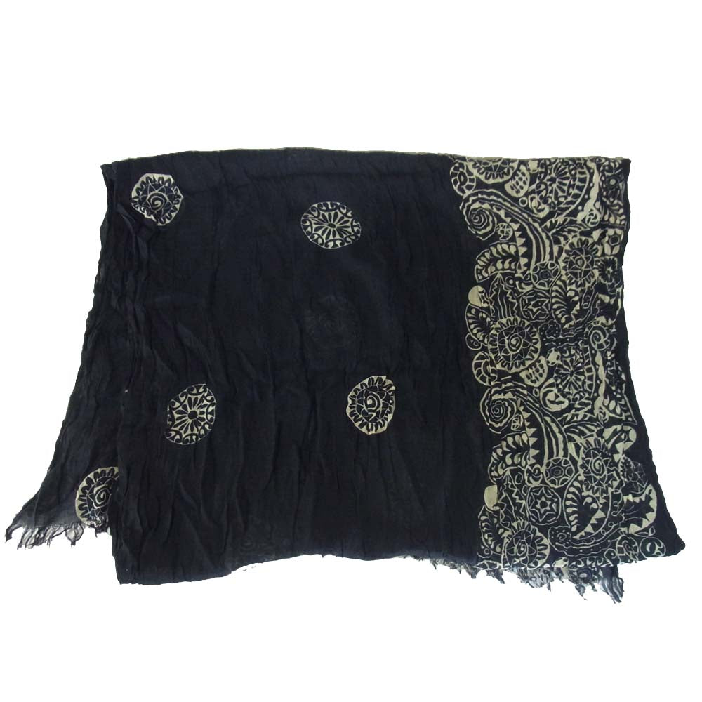 Yohji Yamamoto ヨウジヤマモト 総柄 皺加工 ストール ブラック×ベージュ系【中古】