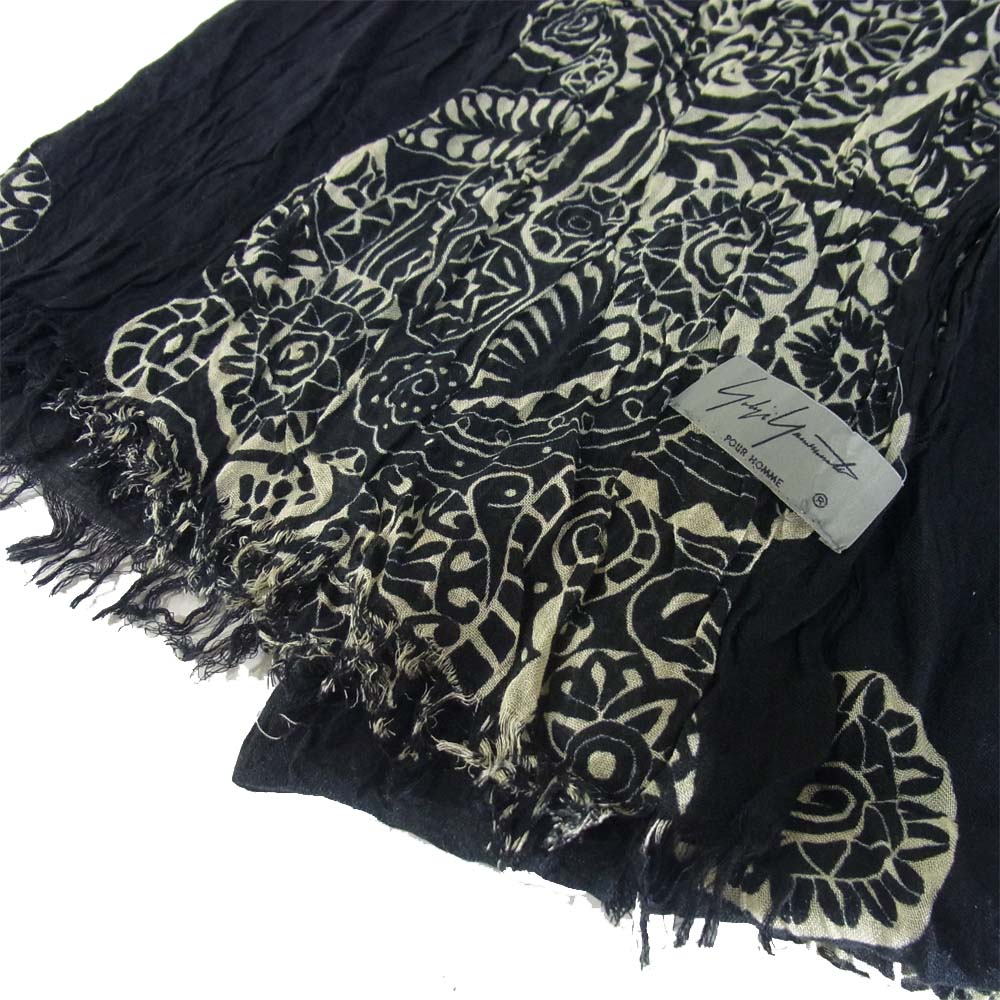 Yohji Yamamoto ヨウジヤマモト 総柄 皺加工 ストール ブラック×ベージュ系【中古】