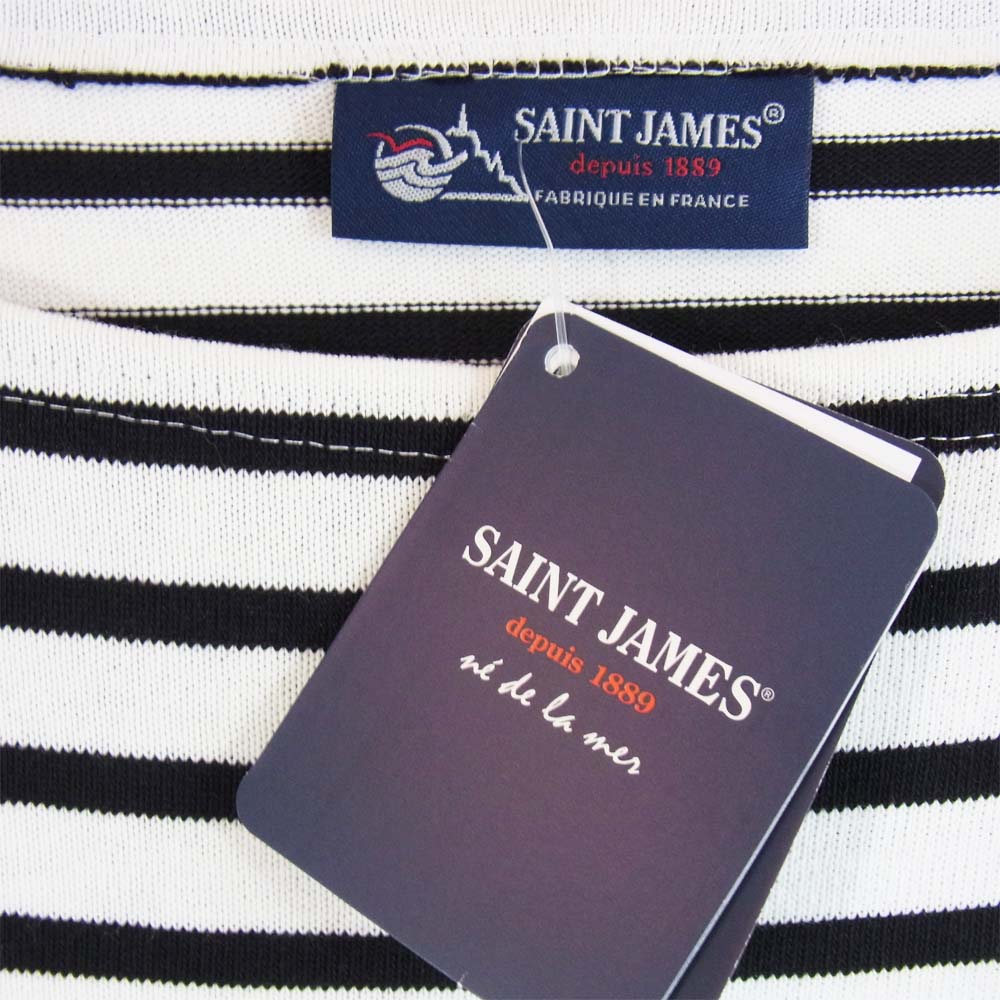 SAINT JAMES セントジェームス OUESSAN ウエッソン ボーダー バスクシャツ 長袖 白×黒 T5【新古品】【未使用】【中古】