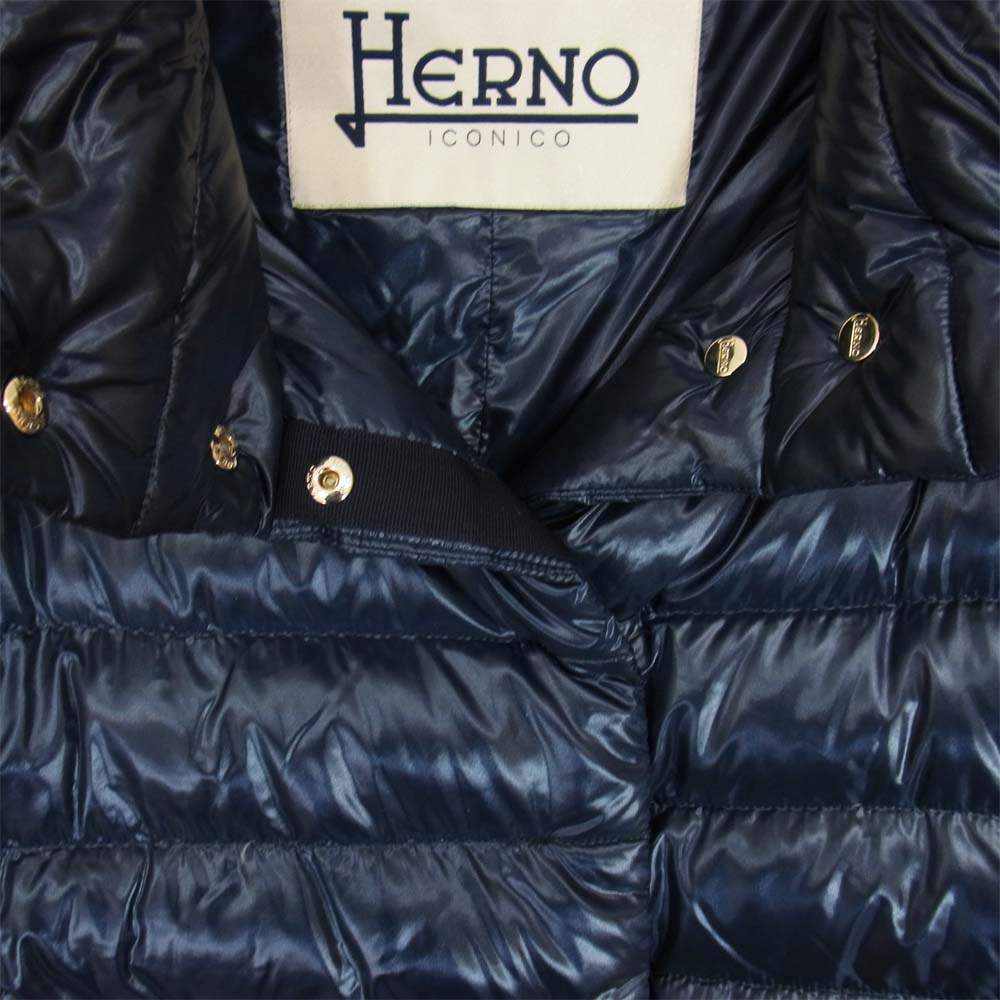 Herno ヘルノ ゴールドボタン ダウン コート ネイビー系 44【中古】