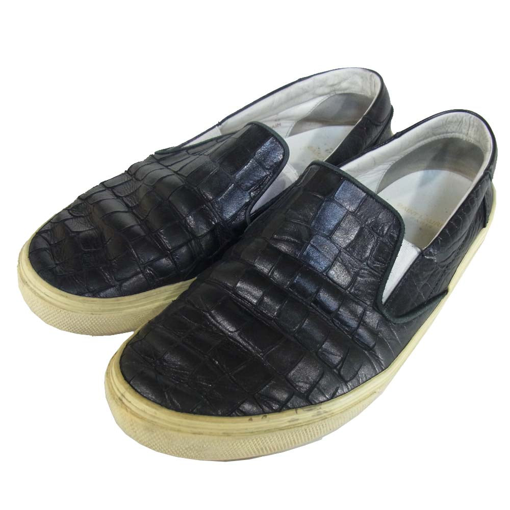 SAINT LAURENT サンローラン VU 377362 クロコ型押し レザー スリッポン スニーカー ブラック系 42【中古】