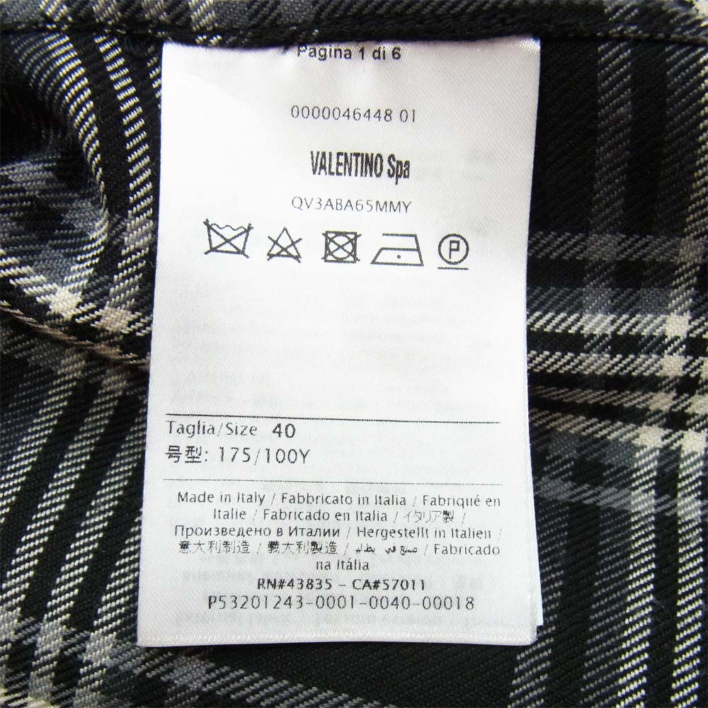 VALENTINO ヴァレンティノ フランネル チェック スタッズ 長袖シャツ ブラック系 40【中古】
