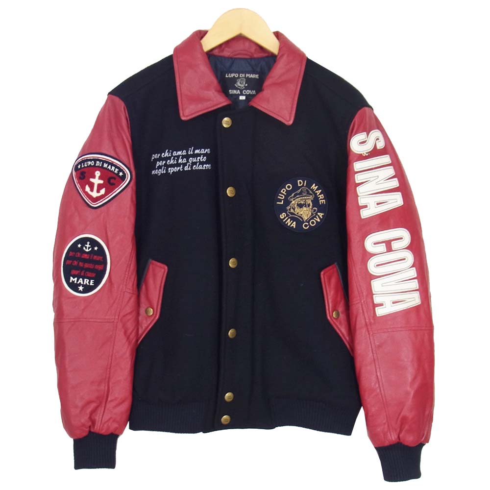シナコバ ラムレザー切替 スタジャン ネイビー系 L【中古】