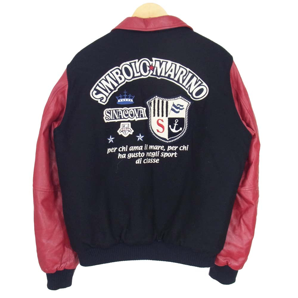 シナコバ ラムレザー切替 スタジャン ネイビー系 L【中古】
