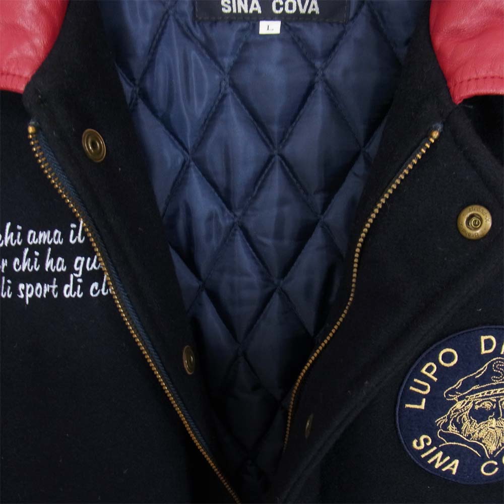 シナコバ ラムレザー切替 スタジャン ネイビー系 L【中古】