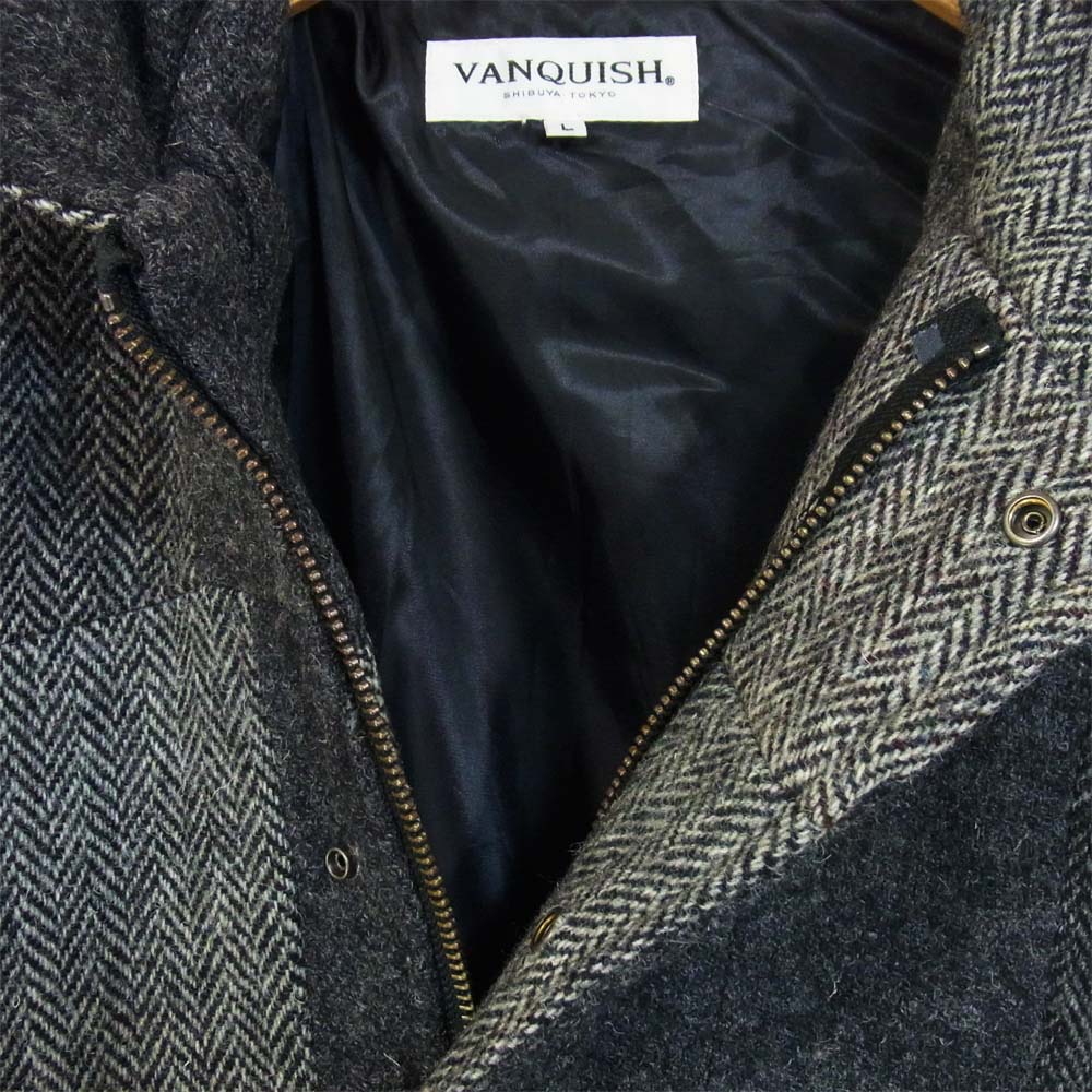 VANQUISH ヴァンキッシュ ツィード パッチワーク モッズ コート グレー系 L【極上美品】【中古】