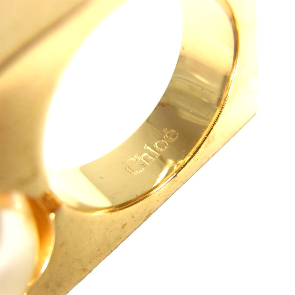Chloe クロエ DARCEY パール スクエア リング ゴールド系【中古】