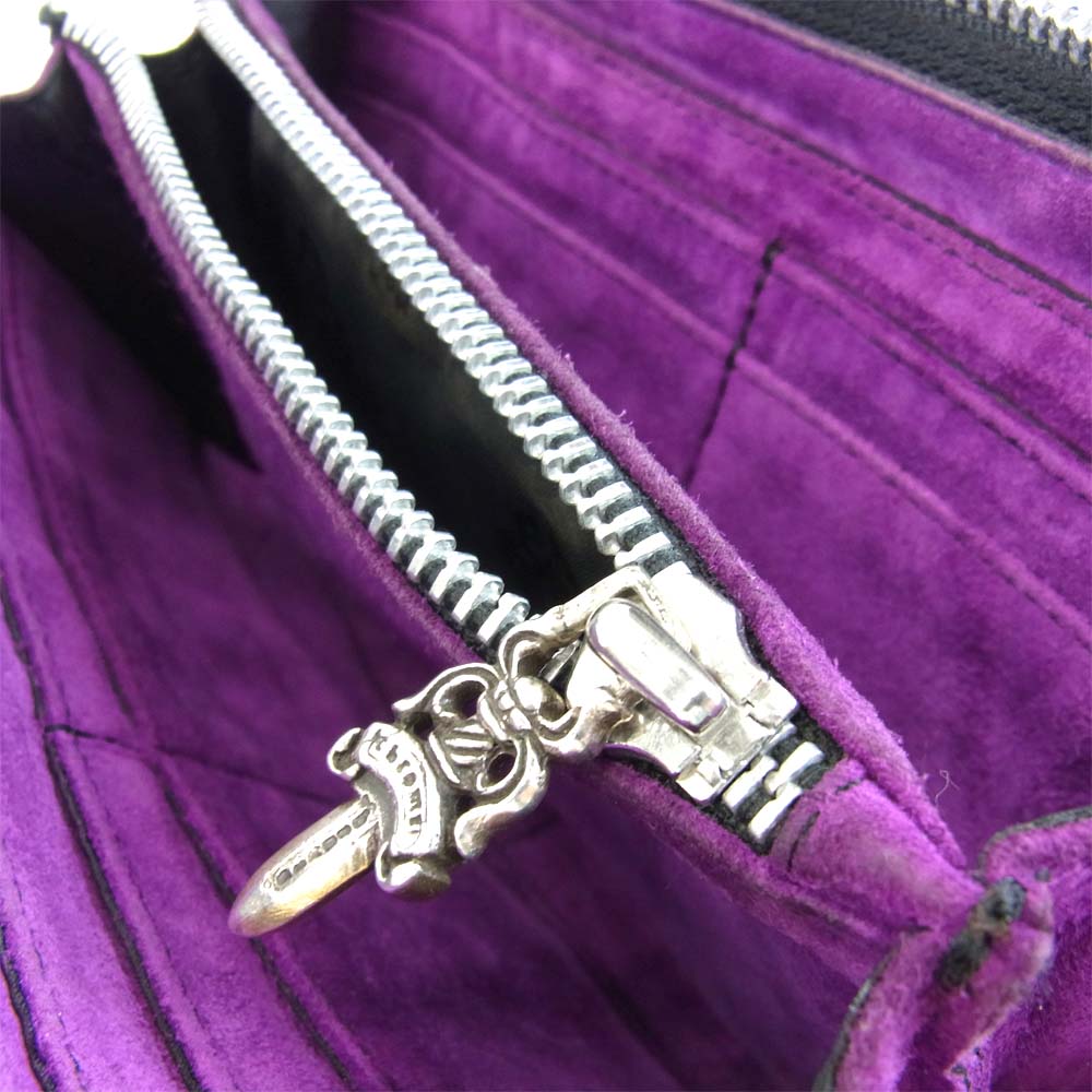 CHROME HEARTS クロムハーツ（原本無） 海外インボイス原本付属 REC F ZIP ゼロピラミッド スタッズ コーナーラウンドジップ ウォレット パープル系【中古】
