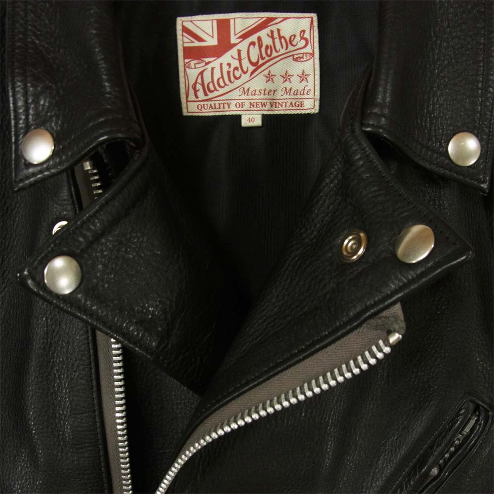 ADDICT CLOTHES アディクトクローズ AD-03 ダブルライダース ジャケット 牛革 日本製 ブラック系 40【中古】