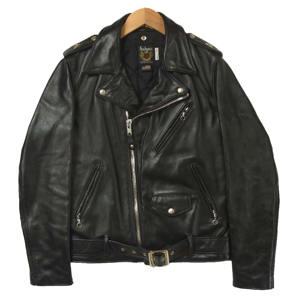 schott ショット 7416 ワンスター ホースバンド ダブル ライダース ジャケット アメリカ製 ブラック系 38【中古】