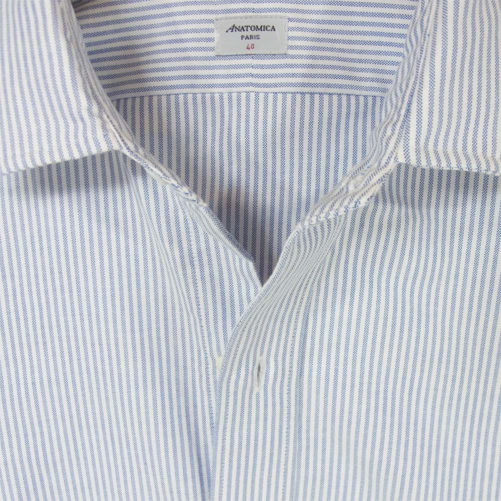 アナトミカ ストライプ 長袖 シャツ コットン EU製 ライトブルー系 ホワイト系 40【新古品】【未使用】【中古】