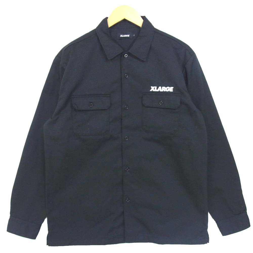 エクストララージ ロゴ 刺繍 ワークシャツ ブラック系 L【中古】