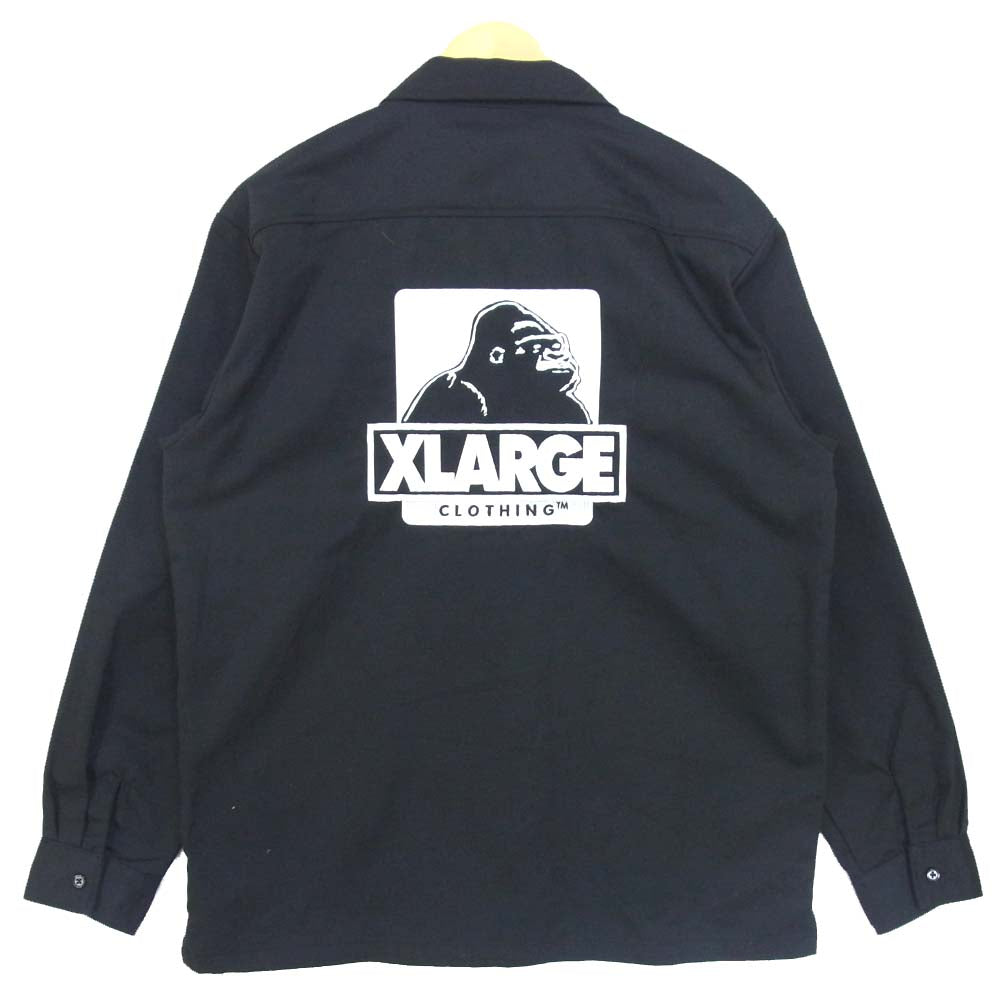 エクストララージ ロゴ 刺繍 ワークシャツ ブラック系 L【中古】
