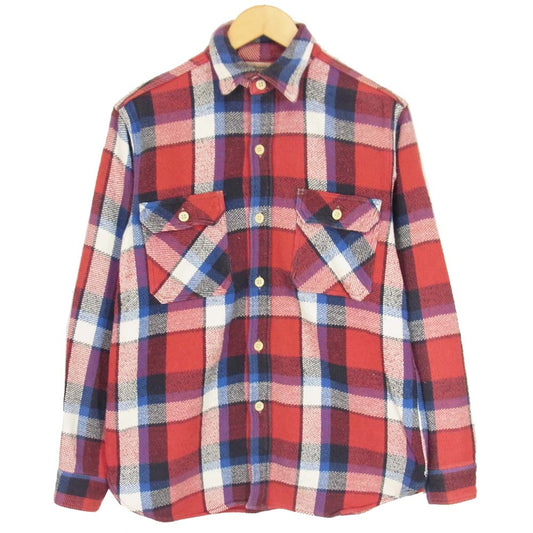 ダブルワークス フランネル チェック 長袖シャツ レッド系 40【中古】