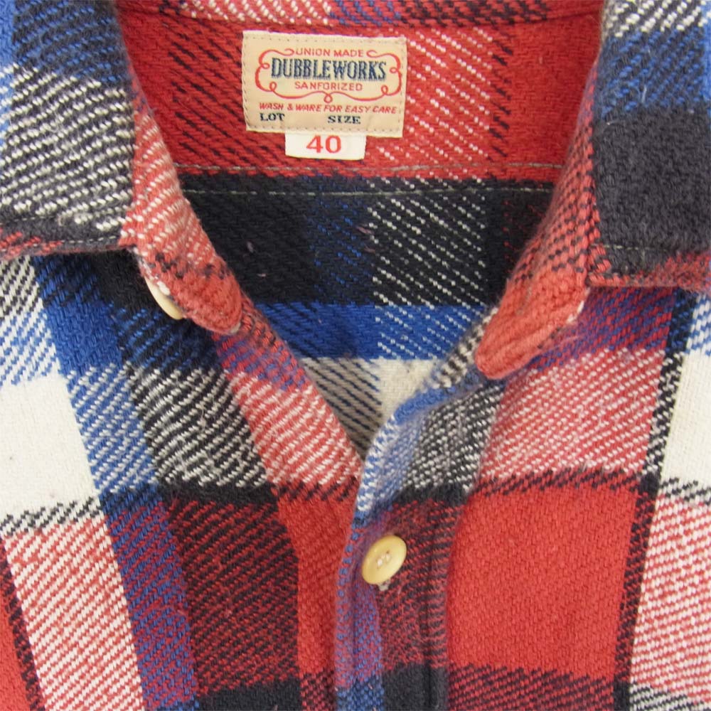 ダブルワークス フランネル チェック 長袖シャツ レッド系 40【中古】