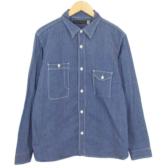 FULLCOUNT フルカウント ストライプ ワーク 長袖シャツ インディゴブルー系 42【中古】