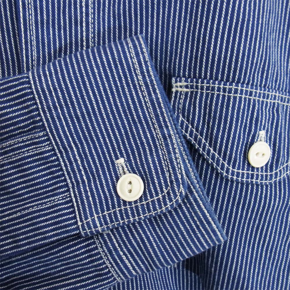 FULLCOUNT フルカウント ストライプ ワーク 長袖シャツ インディゴブルー系 42【中古】