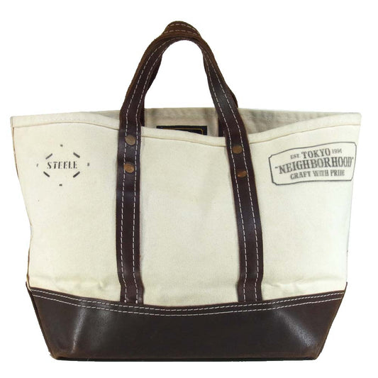 NEIGHBORHOOD ネイバーフッド × STEELE スティール トートバッグ オフホワイト×ブラウン系【中古】