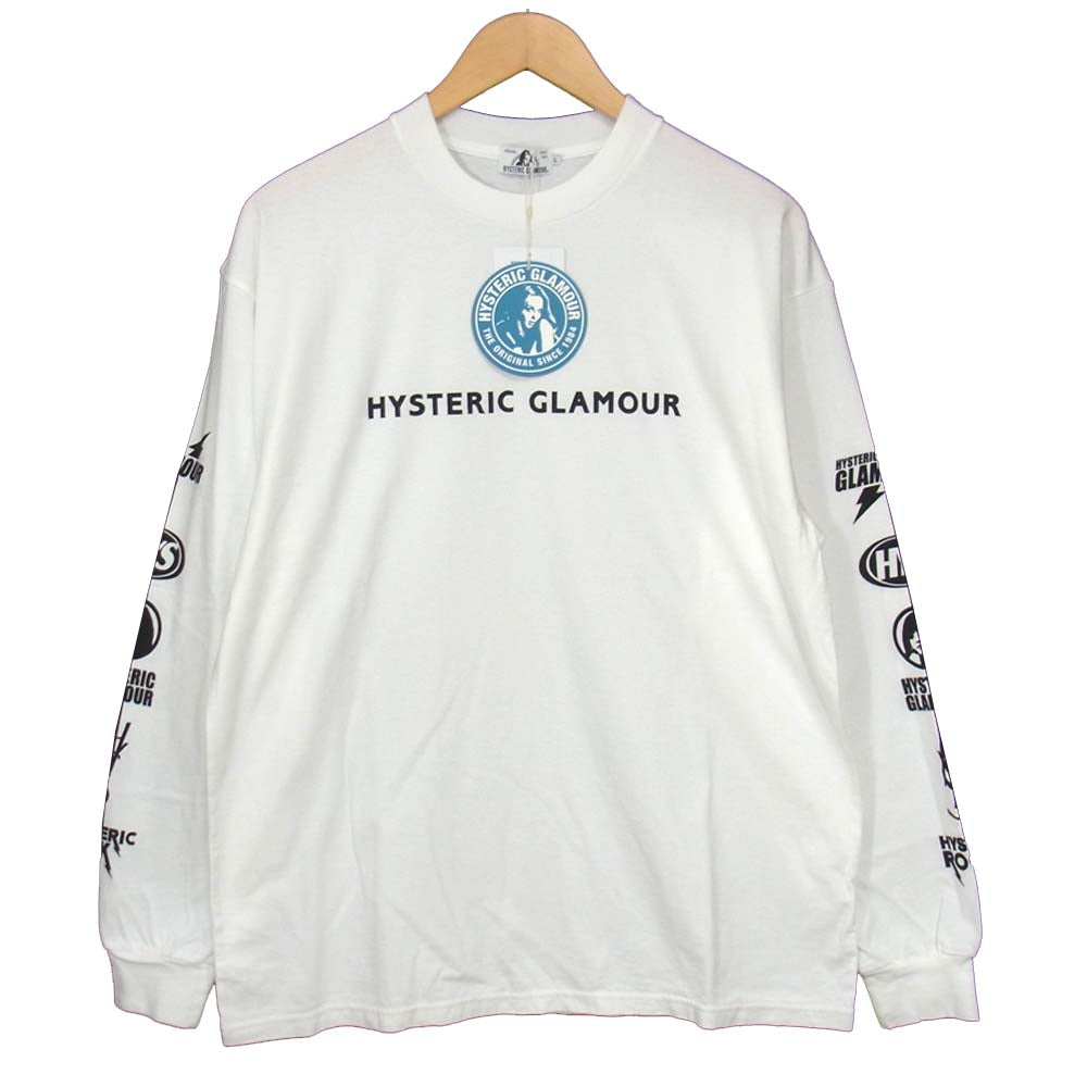HYSTERIC GLAMOUR ヒステリックグラマー 02203cl12400 長袖 ロゴ プリント Tシャツ ホワイト系 L【新古品】【未使用】【中古】