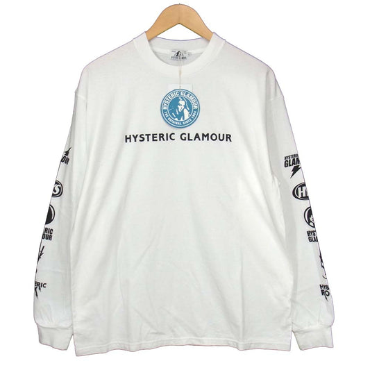 HYSTERIC GLAMOUR ヒステリックグラマー 02203cl12400 長袖 ロゴ プリント Tシャツ ホワイト系 L【新古品】【未使用】【中古】