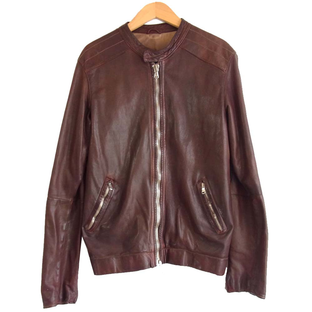 GIORGIO BRATO ジョルジオブラット ラムレザー シングル ライダース ジャケット ブラウン系 46【中古】