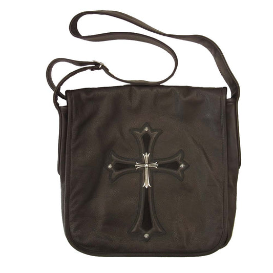 CHROME HEARTS クロムハーツ（原本有） MAIL BAG LG CRS メールバッグ ラージCHクロス レザー ショルダー バッグ ダークブラウン系【中古】