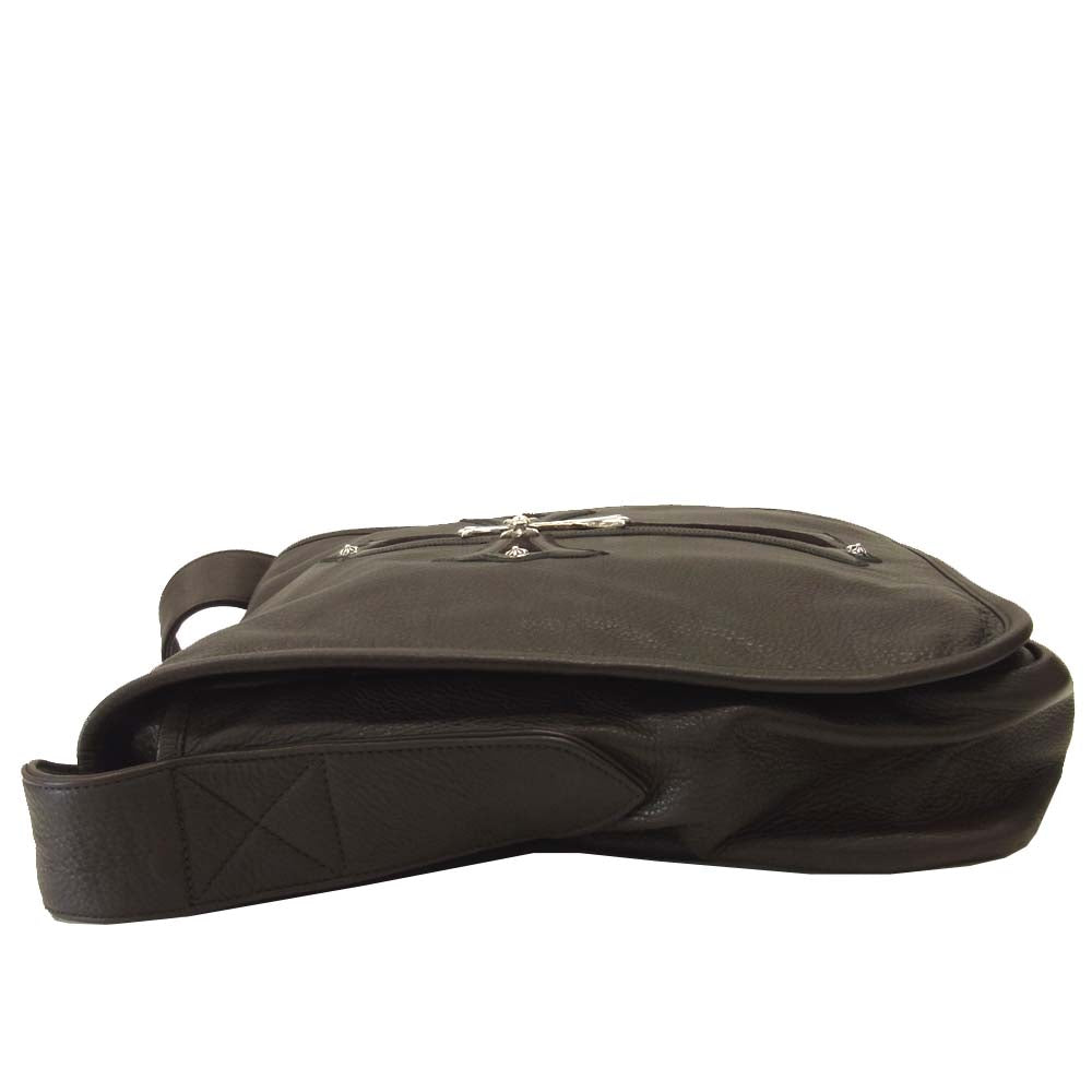 CHROME HEARTS クロムハーツ（原本有） MAIL BAG LG CRS メールバッグ ラージCHクロス レザー ショルダー バッグ ダークブラウン系【中古】
