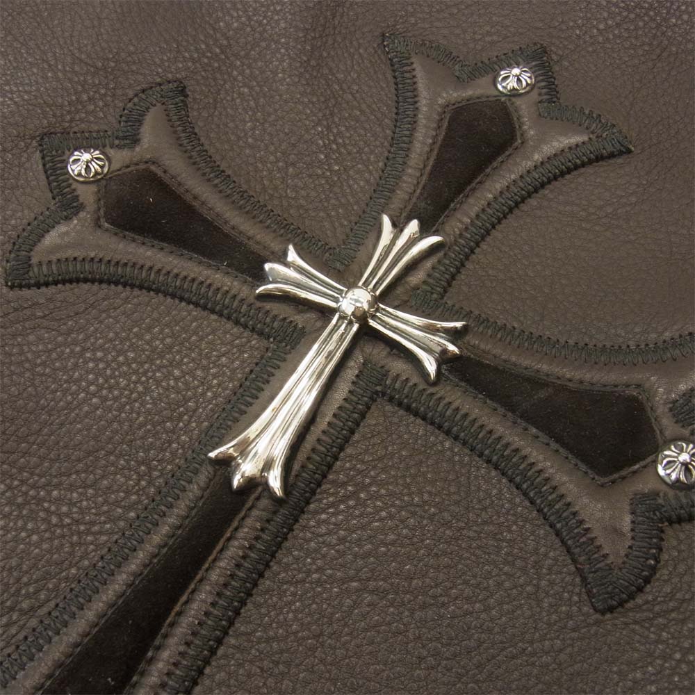 CHROME HEARTS クロムハーツ（原本有） MAIL BAG LG CRS メールバッグ ラージCHクロス レザー ショルダー バッグ ダークブラウン系【中古】