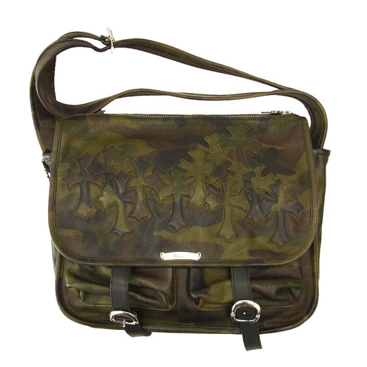 CHROME HEARTS クロムハーツ（原本有） セメタリークロスパッチ カモ レザー ラージ ショルダー バッグ グリーン系 2【中古】