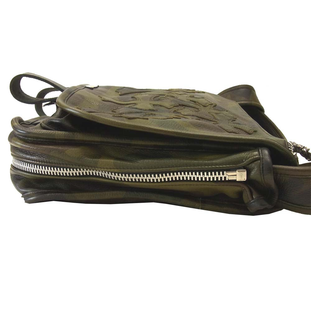 CHROME HEARTS クロムハーツ（原本有） セメタリークロスパッチ カモ レザー ラージ ショルダー バッグ グリーン系 2【中古】