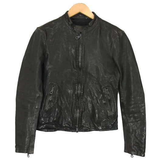 ISAMUKATAYAMA BACKLASH イサムカタヤマバックラッシュ イタリアンショルダー 製品染め シングル ライダース ジャケット ブラック系 S【中古】