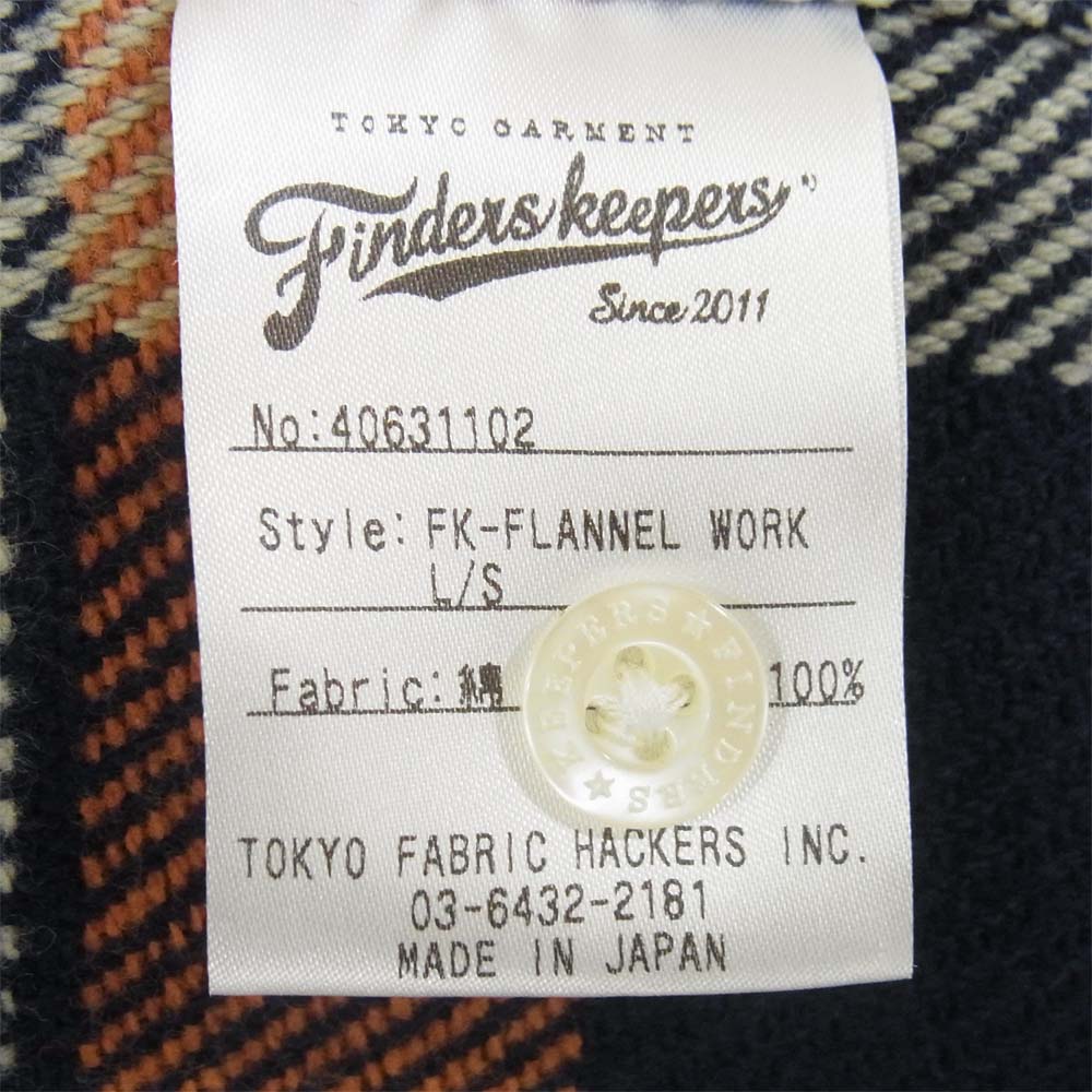 ファインダーズ キーパーズ 40631102 FK-FLANNEL WORK チェック フランネル シャツ オレンジ×ネイビー系 S【美品】【中古】