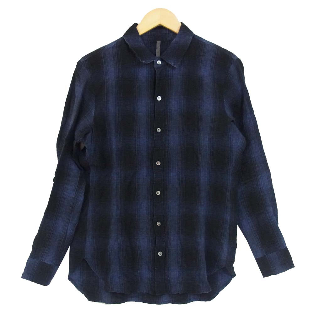ATTACHMENT アタッチメント KS71-099 Li/Co シャンブレー オンブレー チェック レギュラー カラーシャツ L/S ネイビー系 1【中古】