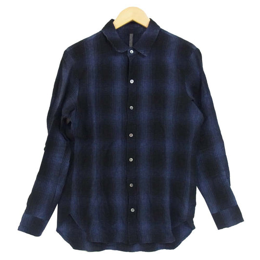 ATTACHMENT アタッチメント KS71-099 Li/Co シャンブレー オンブレー チェック レギュラー カラーシャツ L/S ネイビー系 1【中古】