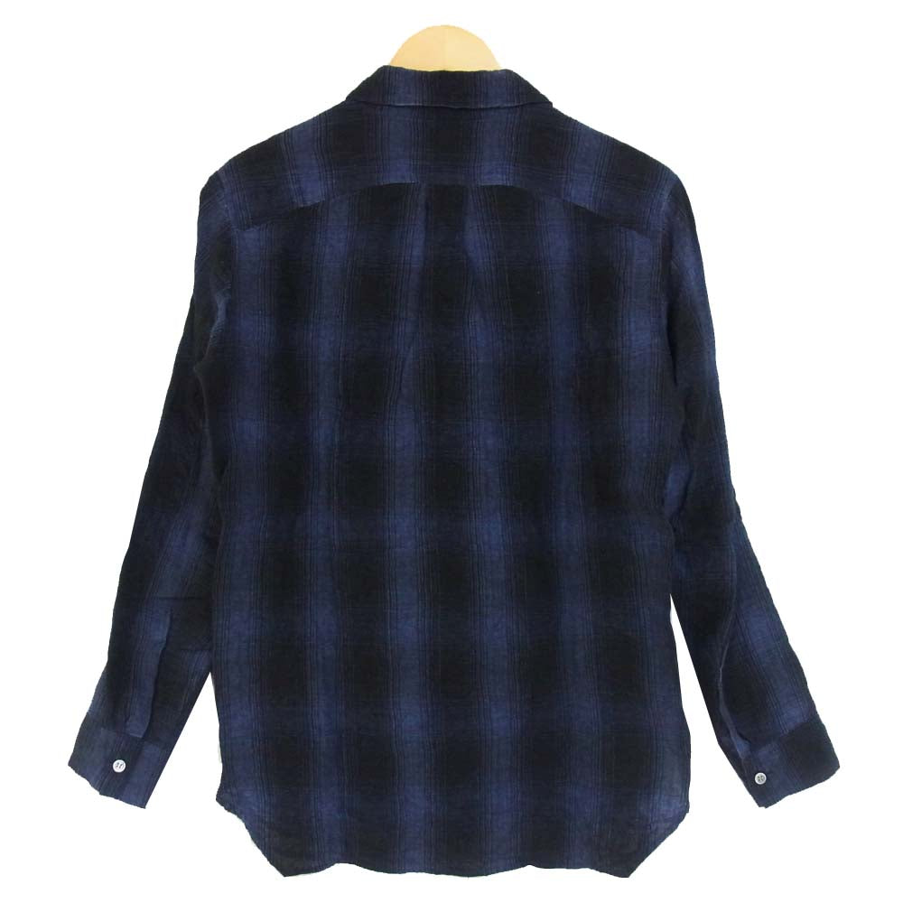 ATTACHMENT アタッチメント KS71-099 Li/Co シャンブレー オンブレー チェック レギュラー カラーシャツ L/S ネイビー系 1【中古】
