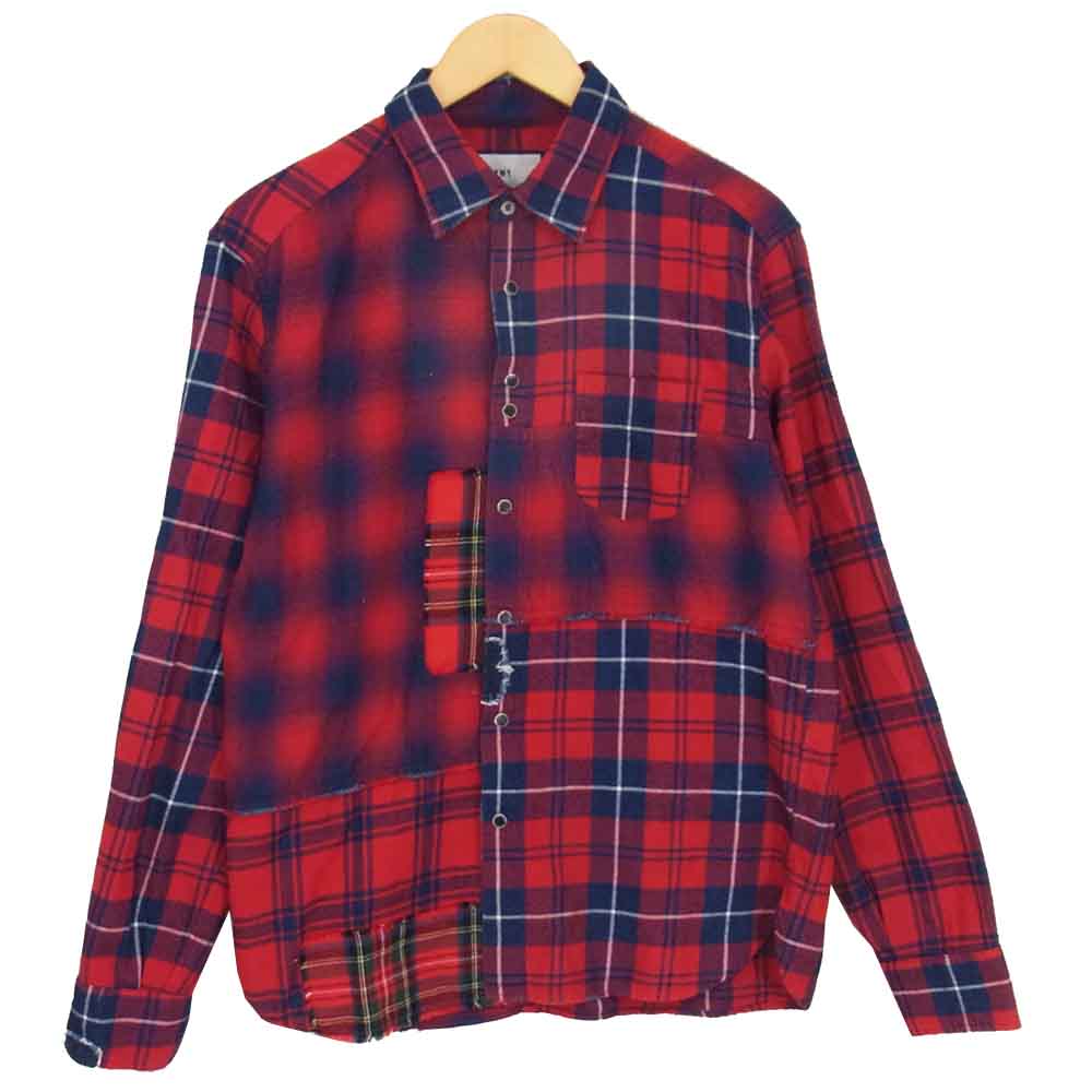 TMT ティーエムティー TSH-F1903 INDIGO CHECK PANEL SHIRTS インディゴ チェック パネル シャツ レッド系 L【中古】